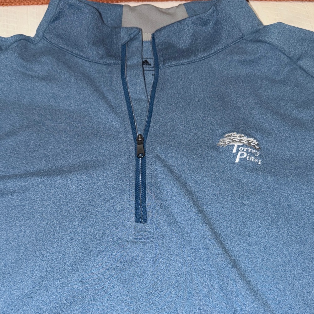 Adidas XL Climawarm Heather Blue Quarter-Zip Pullover Logo